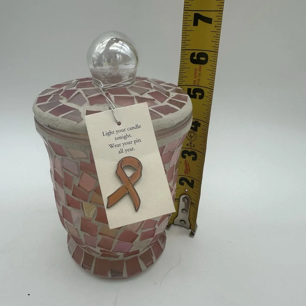 Pier 1 Mosaic Morning Bloom Candle Filled Jar 12.7 oz Pink Iridescent Tiles NWT‎